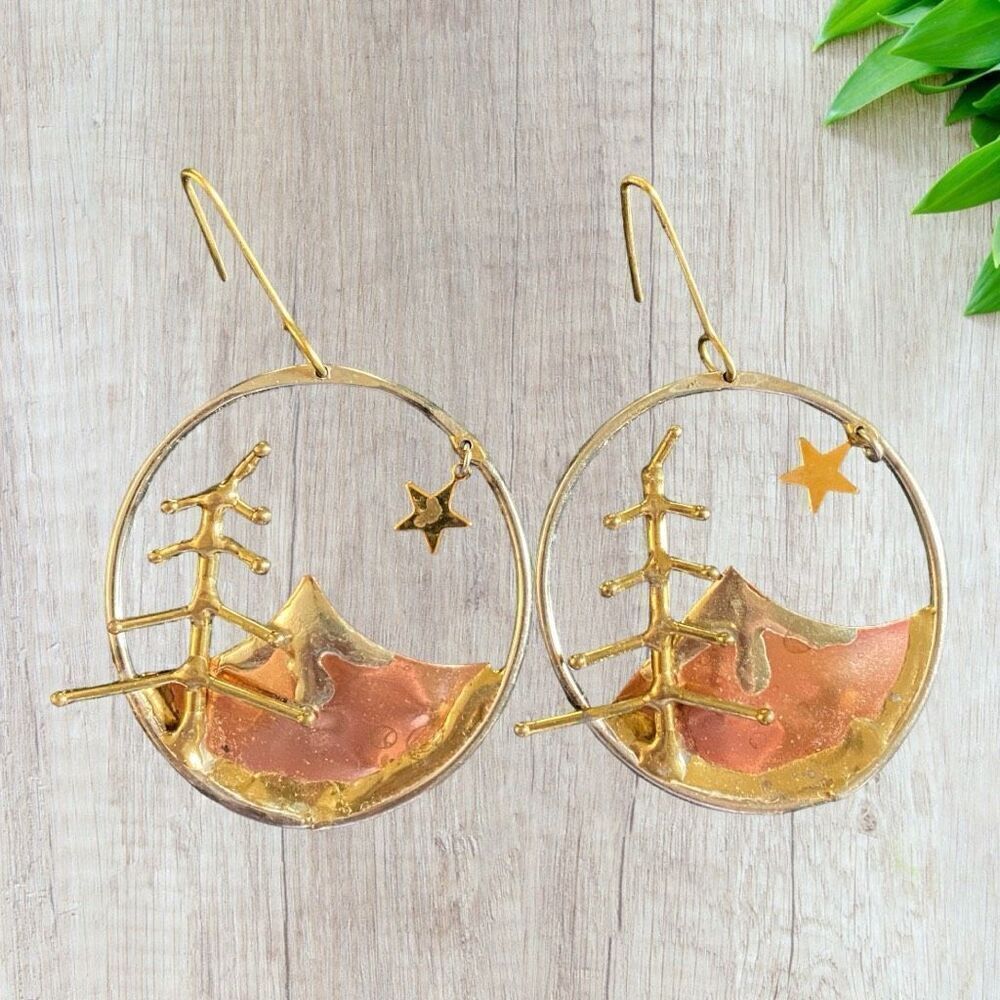 Handmade Copper Earrings Wilderness Trees Mountains